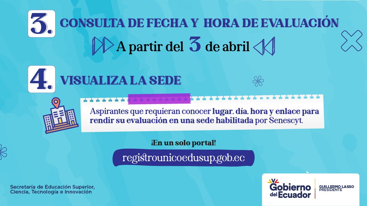 EduSuperiorEc's tweet photo. ¿Listo para rendir tu evaluación?

⏬ Ten en cuenta el proceso que debes seguir ⏬

Hay 4 pasos muy importantes que los podrás realizar a partir del 3 de abril, ingresando en https://t.co/9SNVIaJ8Ij. https://t.co/tGHABC4Lc8