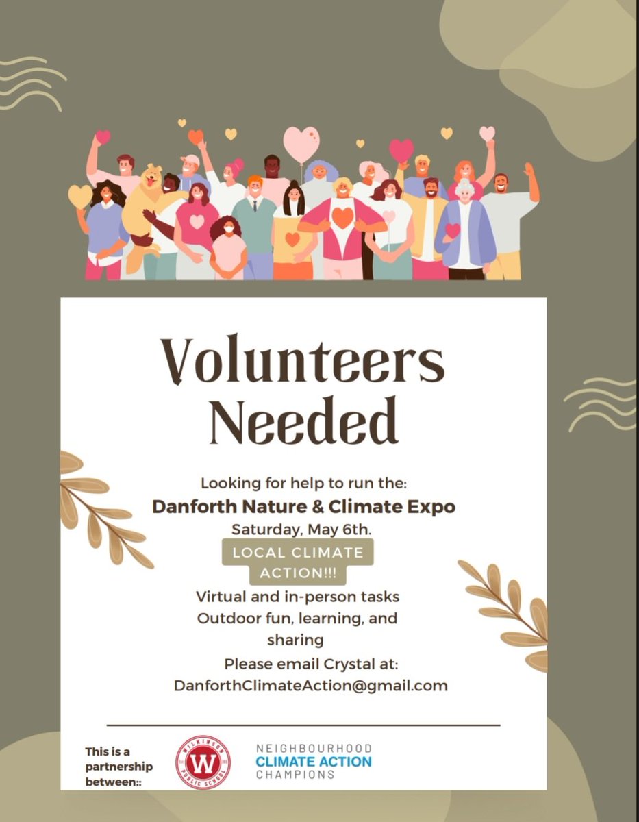 With just over a month to go before the Danforth Nature &amp; Climate Expo we could use a few more fabulous volunteers. Pls email danforthclimateaction@gmail.com if you have time to spare and share!