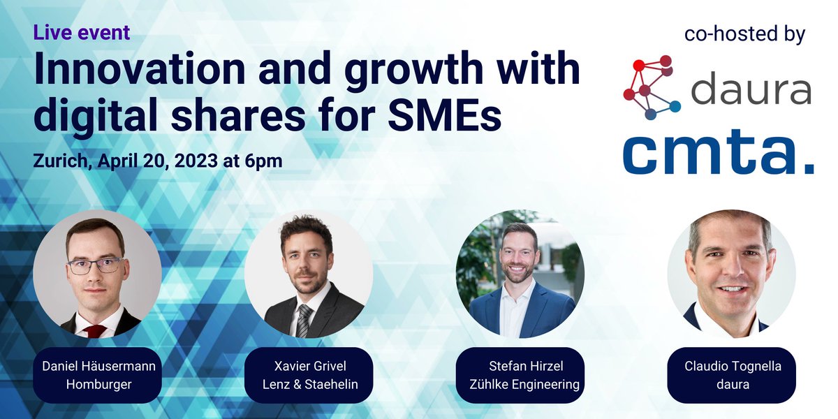 daura_ag's tweet photo. Reserve your spot now, and learn how a company can issue shares, raise capital and manage the share register digitally. https://t.co/B9UcoUryxJ https://t.co/91VAJrvLf7