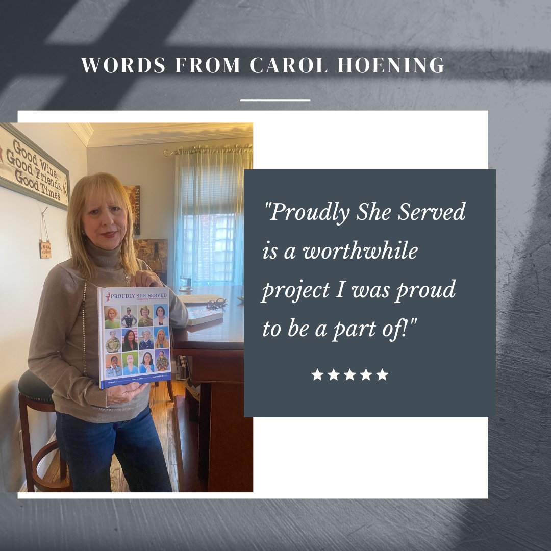 ProudlySheServe's tweet photo. Proudly She Served Book Highlight!

Carol Hoenig is our Public Relations Director and recently shared about the Proudly She Served book, which can be purchased via Amazon and Barnes &amp; Noble.

#ProudlySheServed #womenveterans #military https://t.co/7efT6VxoDd
