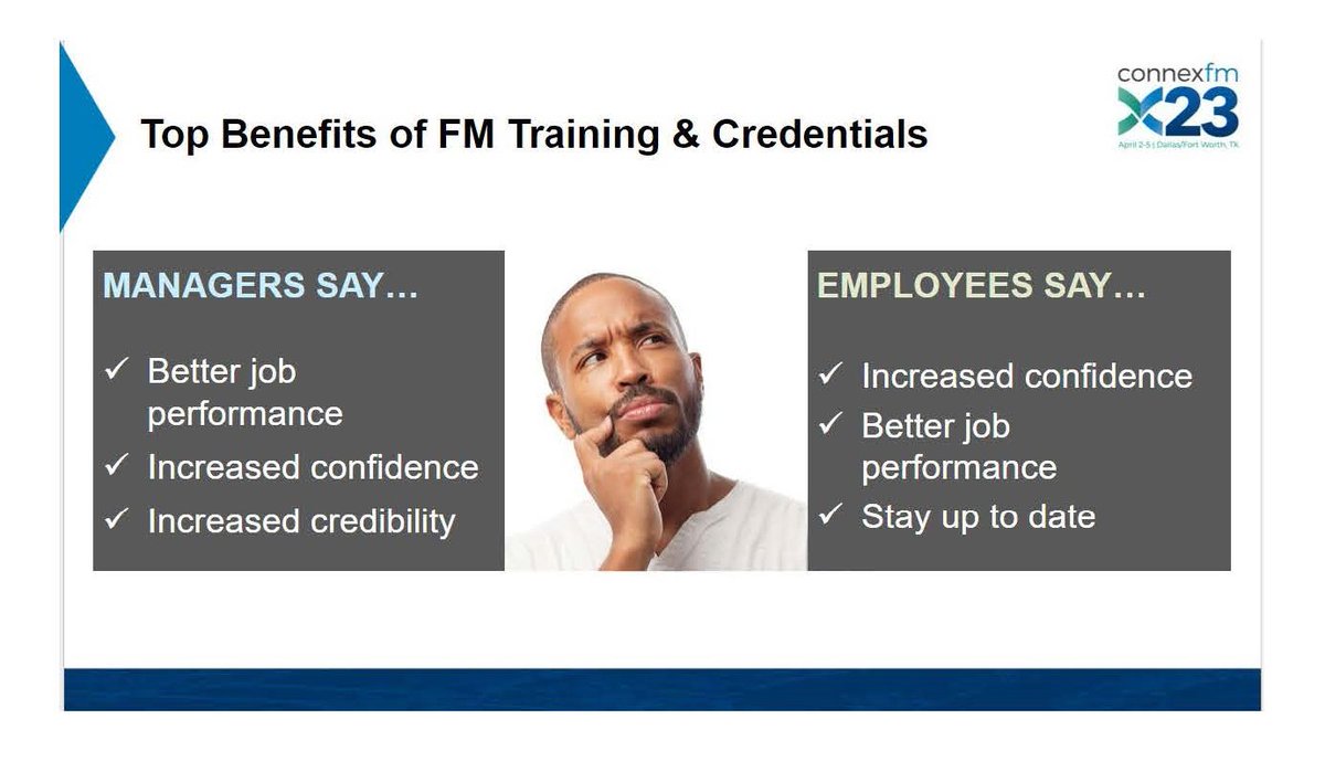 ConnexFM's tweet image. From ‘How to Build an FM Team with the Right Skills &amp;amp; Knowledge’ – Top Benefits of #FMTraining and #Credentials 

#ConnexFM23 #YouBelongHere
