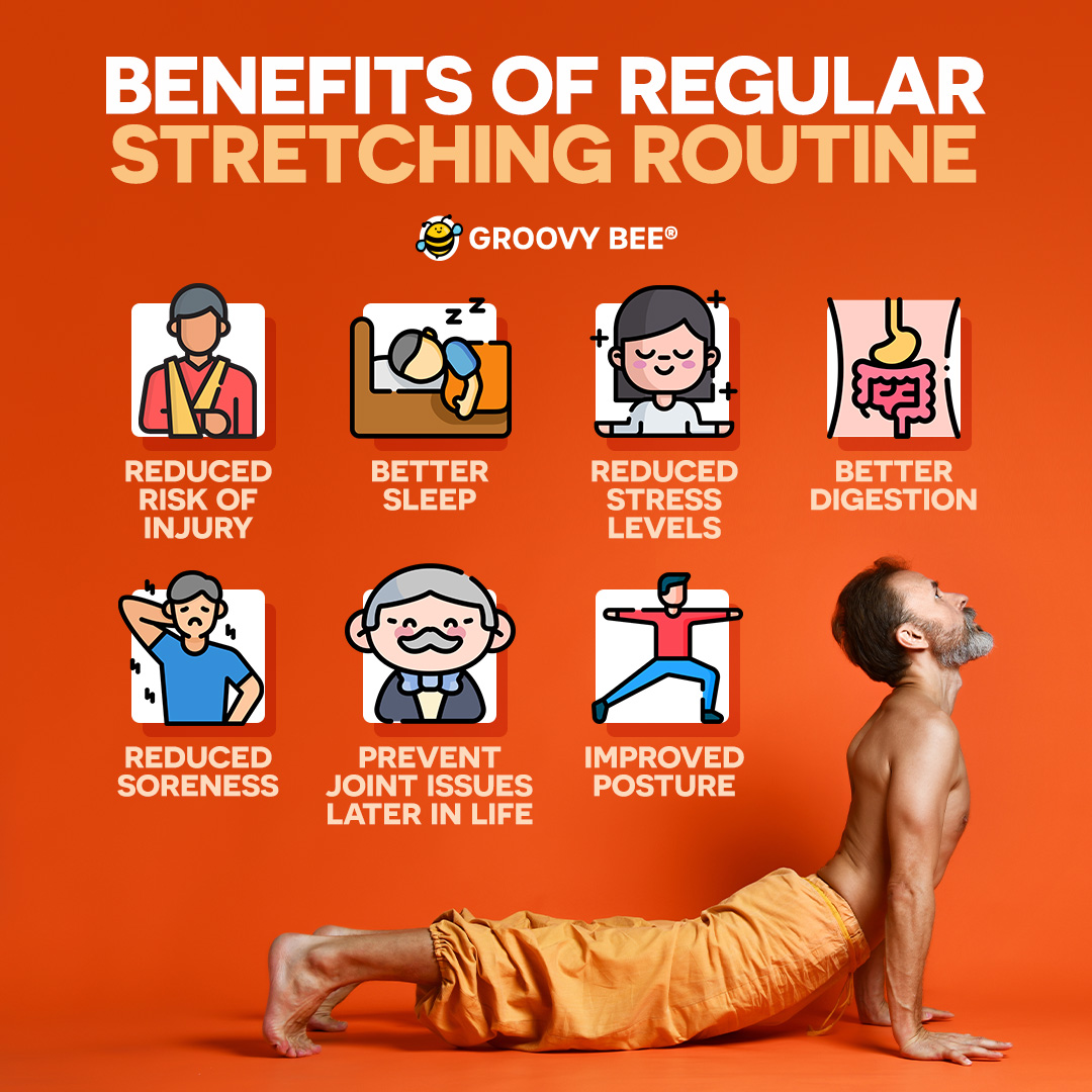 GroovyBeeReal's tweet photo. Benefits of regular stretching routine
#exercise #fitness #healthbenefits #healthyliving #wellness #weightloss #bonehealth #strongmuscle #hearthealth https://t.co/l5ZBkEBfRA