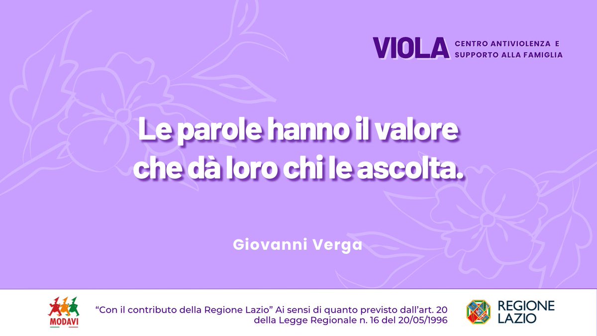 ✋🏼VIOLA: Centro Antiviolenza e supporto alla famiglia “Con il contributo della Regione Lazio” Ai sensi di quanto previsto dall’art. 20 della LR n.16 del 20/05/1996
🫴🏼 Se sei vittima di violenza, contattaci per email a chiedianoi@modavi.it o chiamaci allo 06 8424 2188💜 #modavi