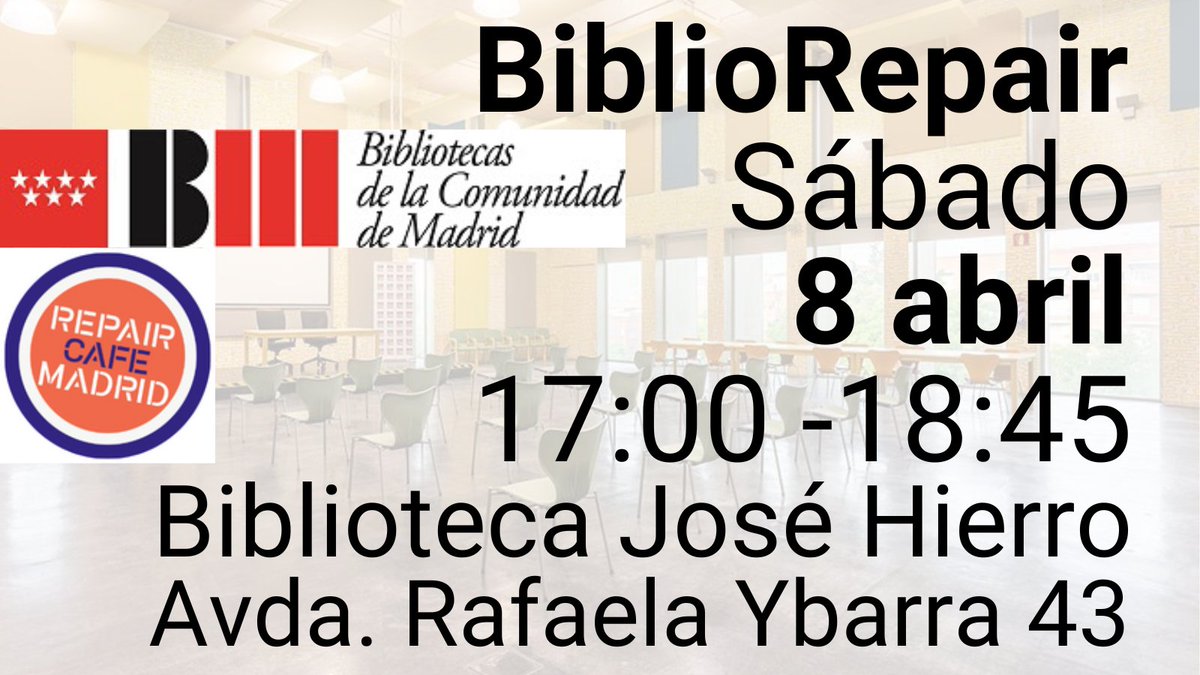 Bibliolab Usera: BiblioRepair 
vía @MadridRepair 
bibliolabusera.blogspot.com/2023/04/biblio…
#RepairCafé #LABBBS