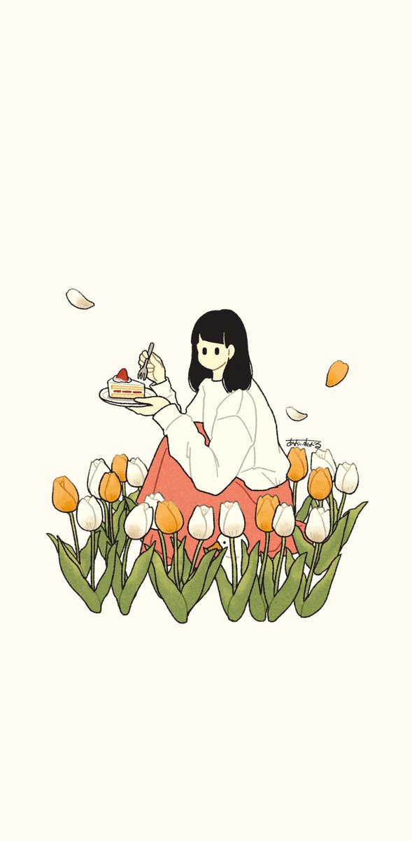 1girl flower solo white flower black hair food long sleeves  illustration images