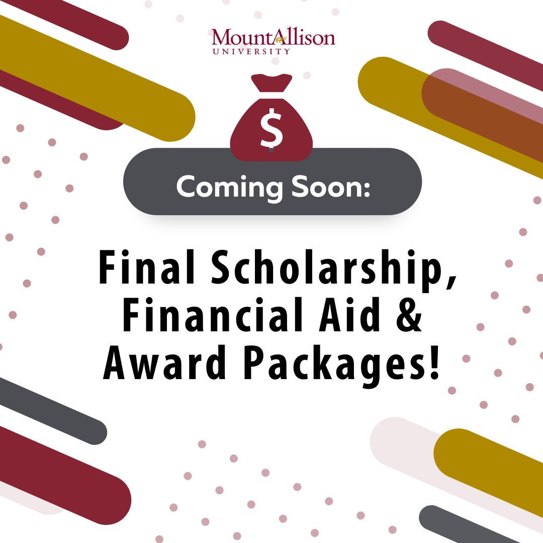 Thank you for completing your application for Entrance Scholarships, Major Scholarships, Awards and/or Bursaries at Mount Allison! 

Mount Allison University's scholarship packages will be announced soon! 🎓 Keep an eye out for more details. #MountAllison  #FinancialAid'