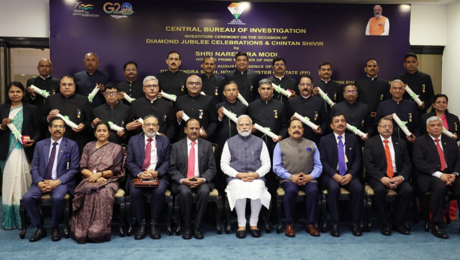 PM Narendra Modi with awardees at the Diamond Jubilee Celebrations of Central Bureau of Investigation (CBI) in New Delhi