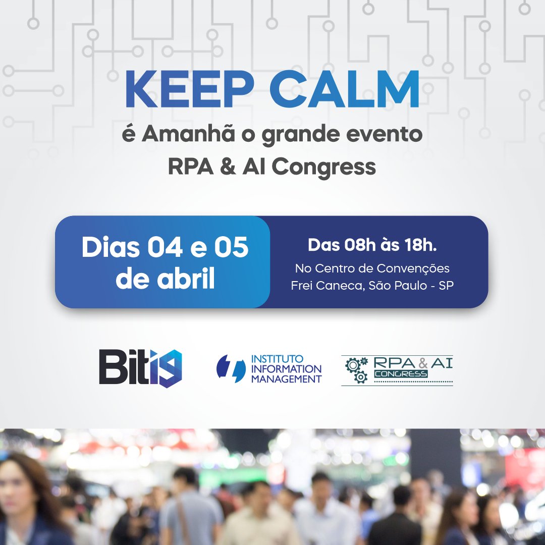 BusinessITi9's tweet photo. 🤖RPA + IA EXPO 2023 
📅 Dias 04 e 05 de abril 
📍Centro de Convenções Frei Caneca

Venha fazer parte do futuro da automação! 🔝

#RPAIAEXPO2023 #RPA #IA #Adote1robo #Biti9 https://t.co/tzCDeSeIqn