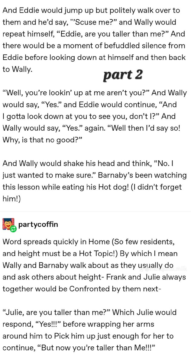 JoseTheCreator2's tweet photo. I only dropped here to show you all this really cute short story of wally darling learning for the first time that he's short
#WelcomeHome #welcomehomearg #welcomehomepuppetshow #WelcomeHomeWally https://t.co/Qxmg67jd3X