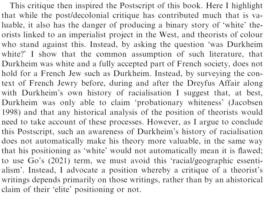 GiryJohan's tweet photo. J'entame avec beaucoup de plaisir The Political Durkheim. Sociology, Socialism, Legacies, de @mattpdawson paru le mois dernier (@routledgebooks), et résiste à commencer par le postscriptum, consacré à la critique postcoloniale.
#Holisme (cc. Groupe modernité &amp; Sociologie) https://t.co/AUKwC2lojh