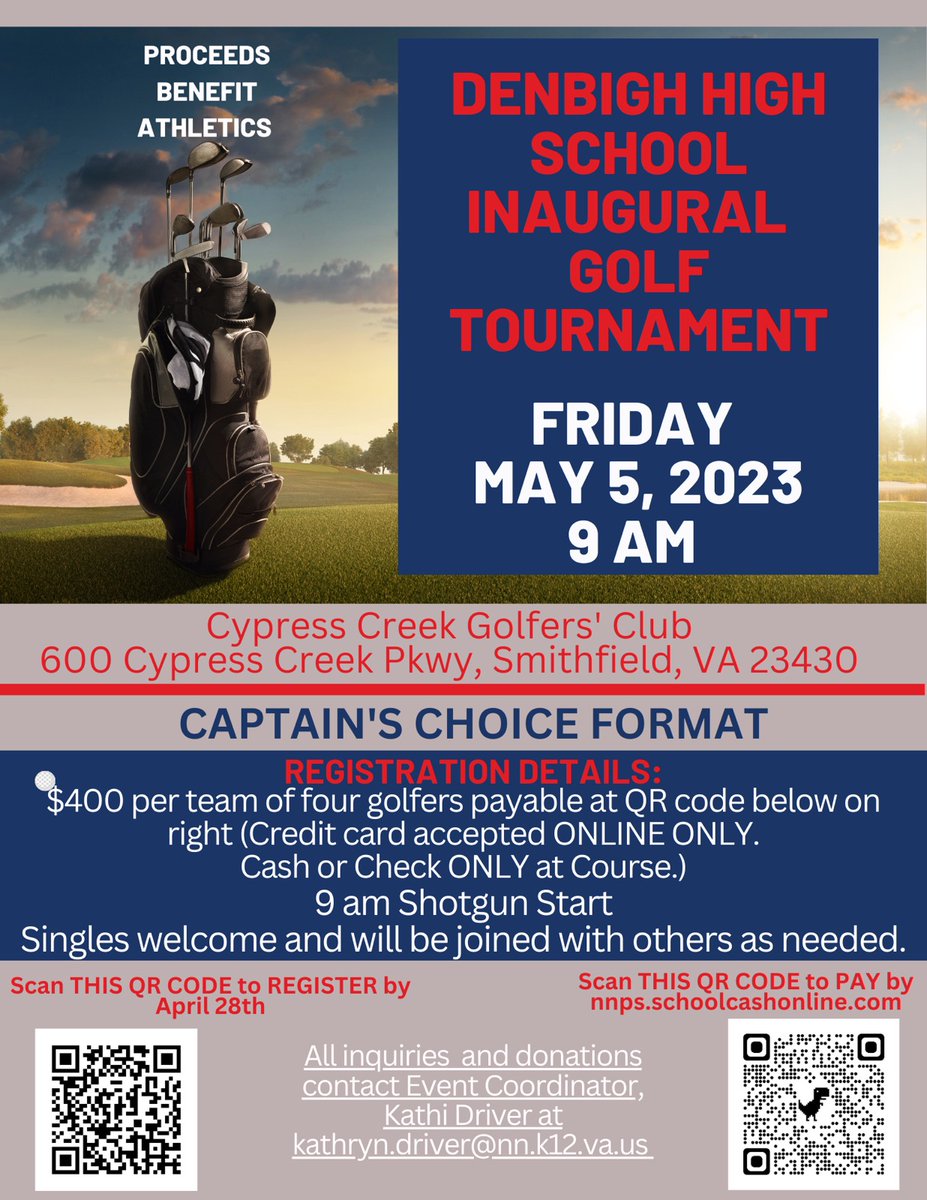 Denbigh High is holding a golf tournament on May 5. Proceeds will benefit the athletic program