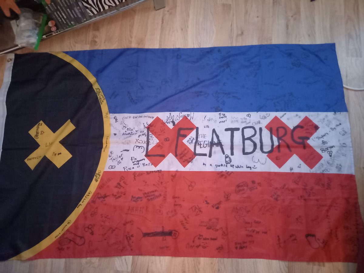 Beesbag_'s tweet photo. The final result of the "l'flatburg" flag 
 Thanks to all of this poor souls immortalised on this piece of fabric #lovejoy #lovejoybristol https://t.co/xaUL9lvdG8