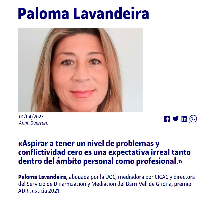 Como miembro de la comunidad #UOC #Alumni encantada de poder compartir visión y experiencia.

#CICAC #SCMS #conflictividad #mediacion #restaurativa #humanskills

Comparto enlace entrevista:

lnkd.in/dShsMMFa