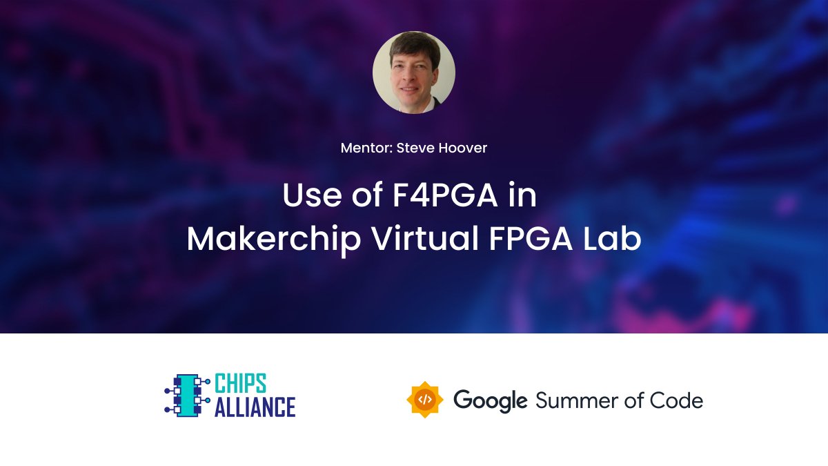 CHIPSAlliance (@chipsalliance) on Twitter photo The next #GSOC2023 project is to expand the #opensource <a href="/f4pga/">f4pga</a> toolkit utilization in #Makerchip's Virtual FPGA Lab environment. Use your #Python and #FPGA dev skills to help add more FPGA targets to the Virtual FPGA Lab: github.com/chipsalliance/… <a href="/GoogleOSS/">Google Open Source</a> <a href="/SteveHoover99/">Steve Hoover</a> #GSoC The next #GSOC2023 project is to expand the #opensource <a href="/f4pga/">f4pga</a> toolkit utilization in #Makerchip's Virtual FPGA Lab environment. Use your #Python and #FPGA dev skills to help add more FPGA targets to the Virtual FPGA Lab: github.com/chipsalliance/… <a href="/GoogleOSS/">Google Open Source</a> <a href="/SteveHoover99/">Steve Hoover</a> #GSoC