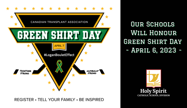 Join our #hs4 schools in wearing green this April 6th - and consider being an organ donor.  "Organ donation is a decision to offer... a part of one's own body for the health and well-being of another person." (Pope John Paul II, 1991) greenshirtday.ca
#GreenShirtDay