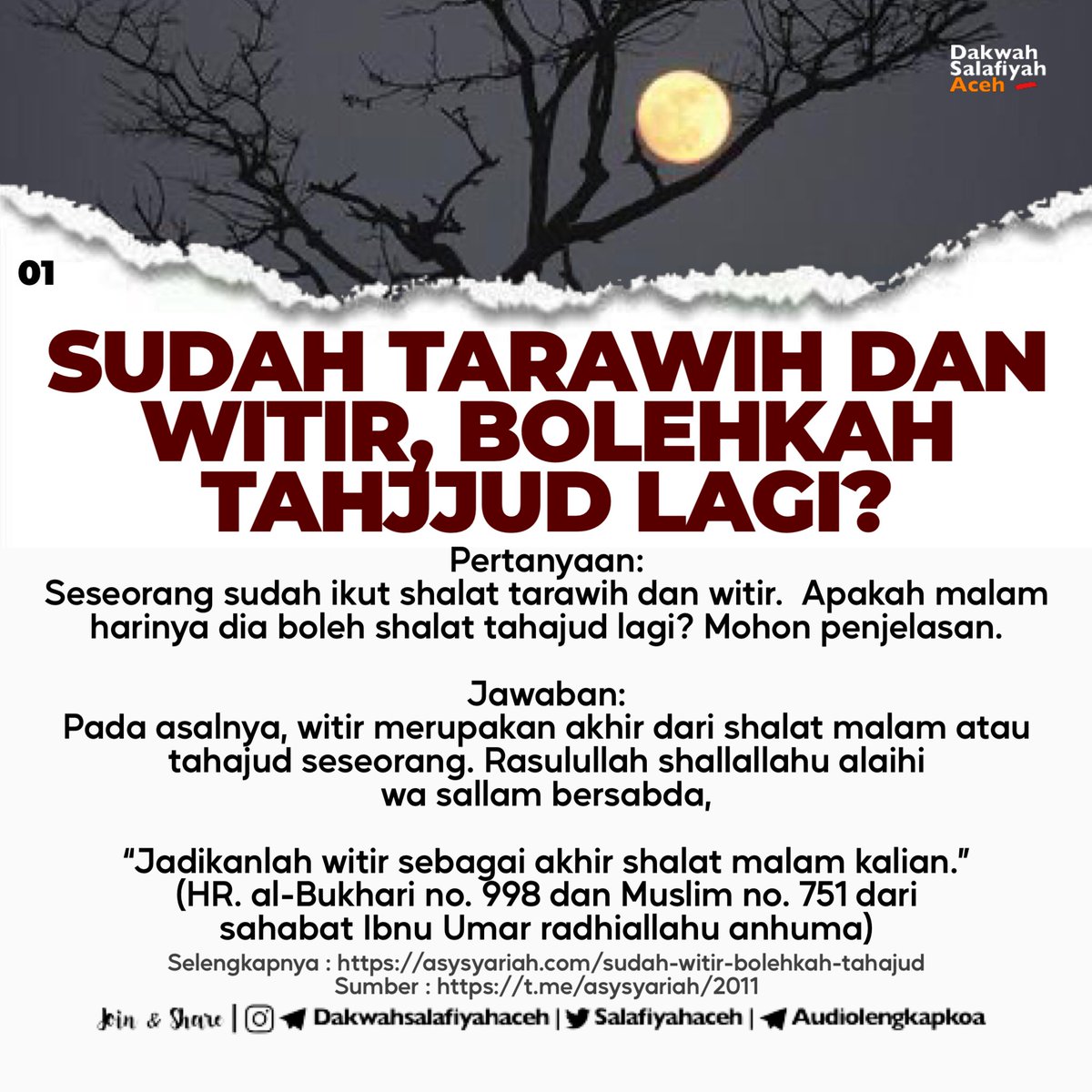 salafiyahaceh's tweet photo. SUDAH TARAWIH DAN WITIR, BOLEHKAH TAHAJJUD LAGI?

KLIK DISINI : https://t.co/BWJQuEyOEj

JOIN &amp; SHARE : 

Telegram : https://t.co/kUXTdQjvcR
Instagram : https://t.co/vzisCN4mMO
Twitter : https://t.co/bKk06n0M4M

#ramadhan #shalat #witir #tahajud https://t.co/wUMDt61DcA