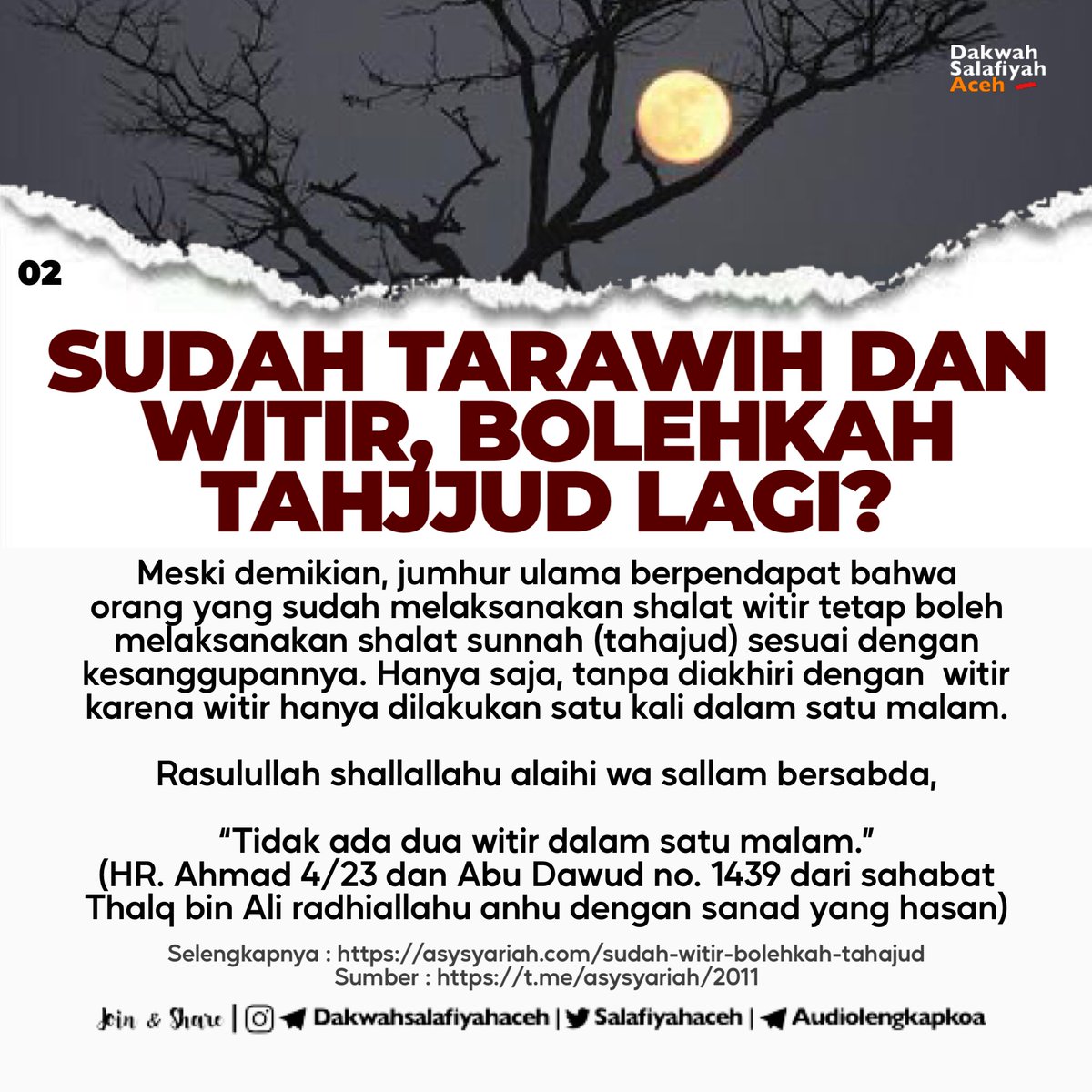 salafiyahaceh's tweet photo. SUDAH TARAWIH DAN WITIR, BOLEHKAH TAHAJJUD LAGI?

KLIK DISINI : https://t.co/BWJQuEyOEj

JOIN &amp; SHARE : 

Telegram : https://t.co/kUXTdQjvcR
Instagram : https://t.co/vzisCN4mMO
Twitter : https://t.co/bKk06n0M4M

#ramadhan #shalat #witir #tahajud https://t.co/wUMDt61DcA