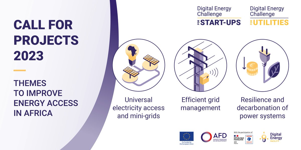 AFD_en's tweet photo. #DigitalEnergyChallenge #CallforProjects 2023
Targeted themes to support #EnergyTransition and boost #EnergyAccess in #Africa!
Which one corresponds best to your innovative #digital project?
⏰Apply before 15th May!
👉https://t.co/h9ZBrFhpW0
#AFDxUE #DigitalEnergyFacility https://t.co/klPvFkDZgo