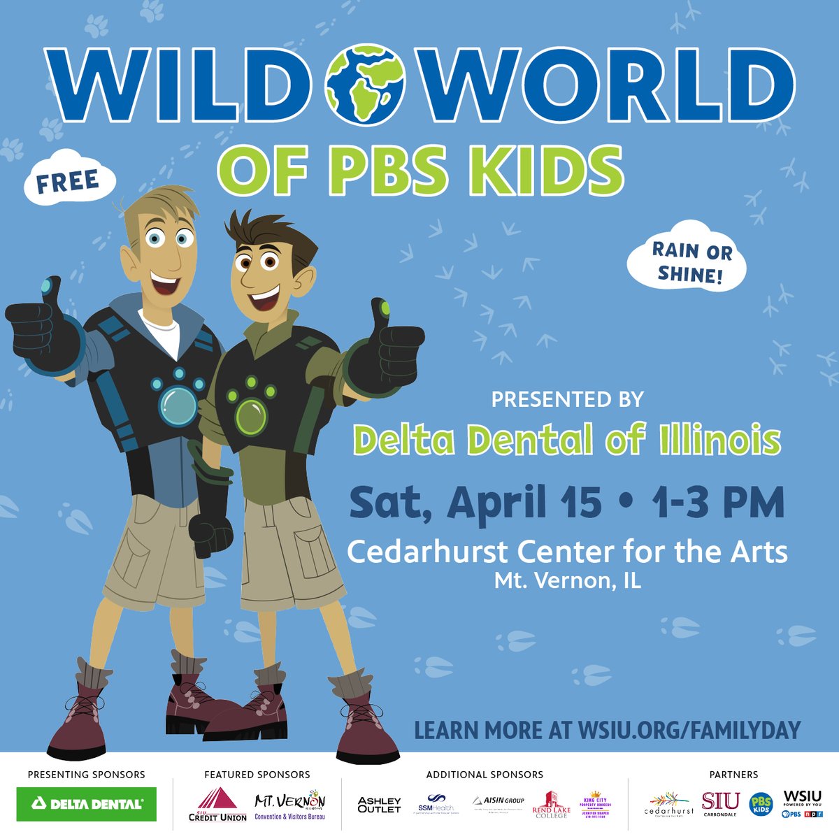 We hope you’ll join us for this FREE event for children and families! Meet PBS KIDS costume characters, enjoy free children’s book giveaways, and more! Visit wsiu.org/familyday for details.