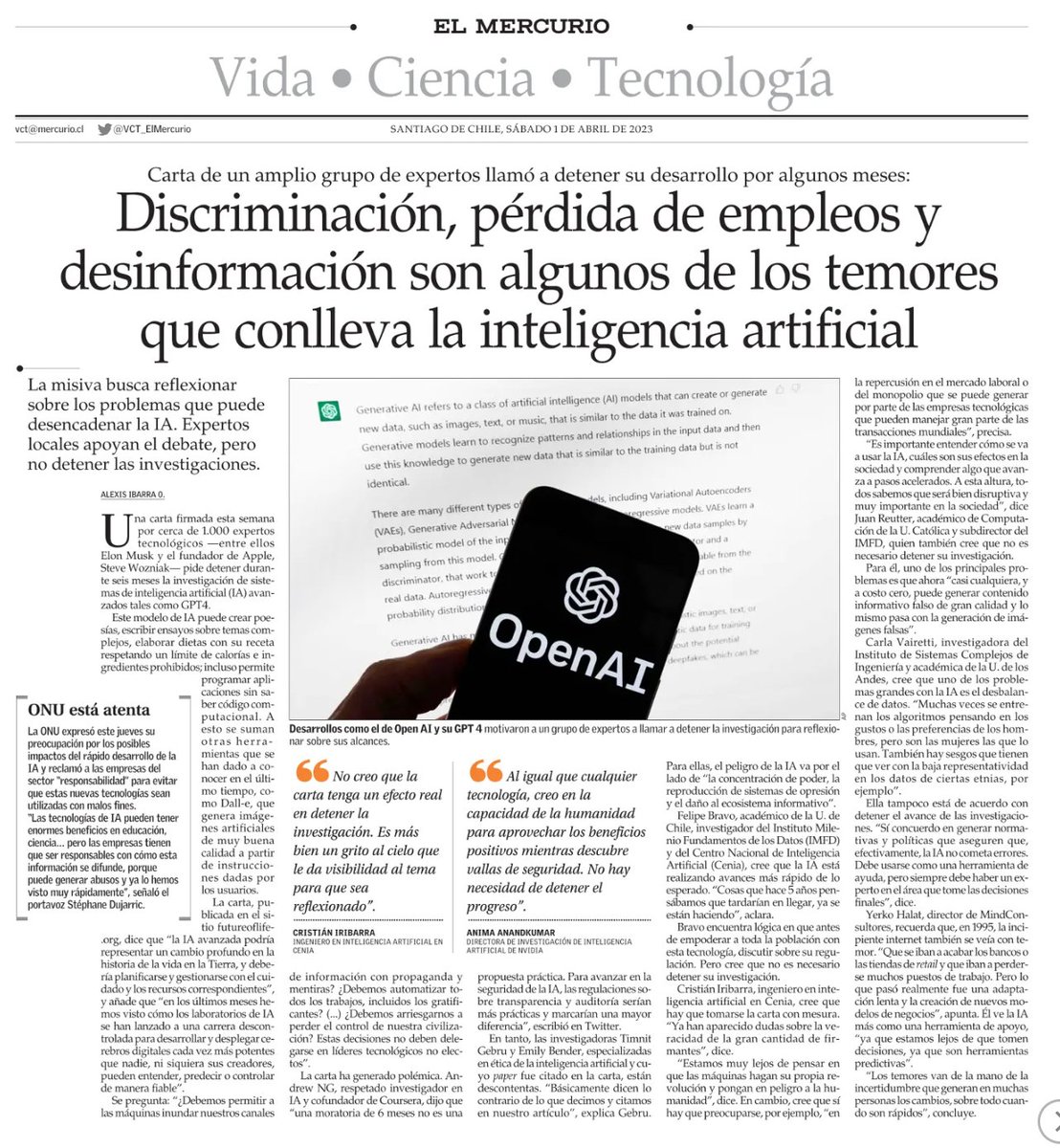 IMC_UC's tweet photo. 📌"Es importante entender cómo se va a usar la IA, cuáles son sus efectos en la sociedad", comenta Juan Reutter, académico IMC/@dccuc y director alterno de @IMFDChile, en artículo publicado este fin de semana sobre los temores en torno a la #InteligenciaArtificial. 👇 https://t.co/hKeeIlgusZ