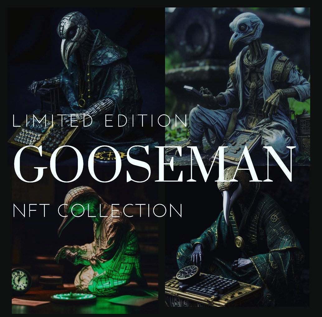 CryptoKnight3's tweet photo. Unlock the ultimate crypto experience with our limited edition NFT collection - one lucky winner will take home a physical masterpiece! https://t.co/tv1ULpHfQP #art #nft #gooseman https://t.co/suh9MWocr2