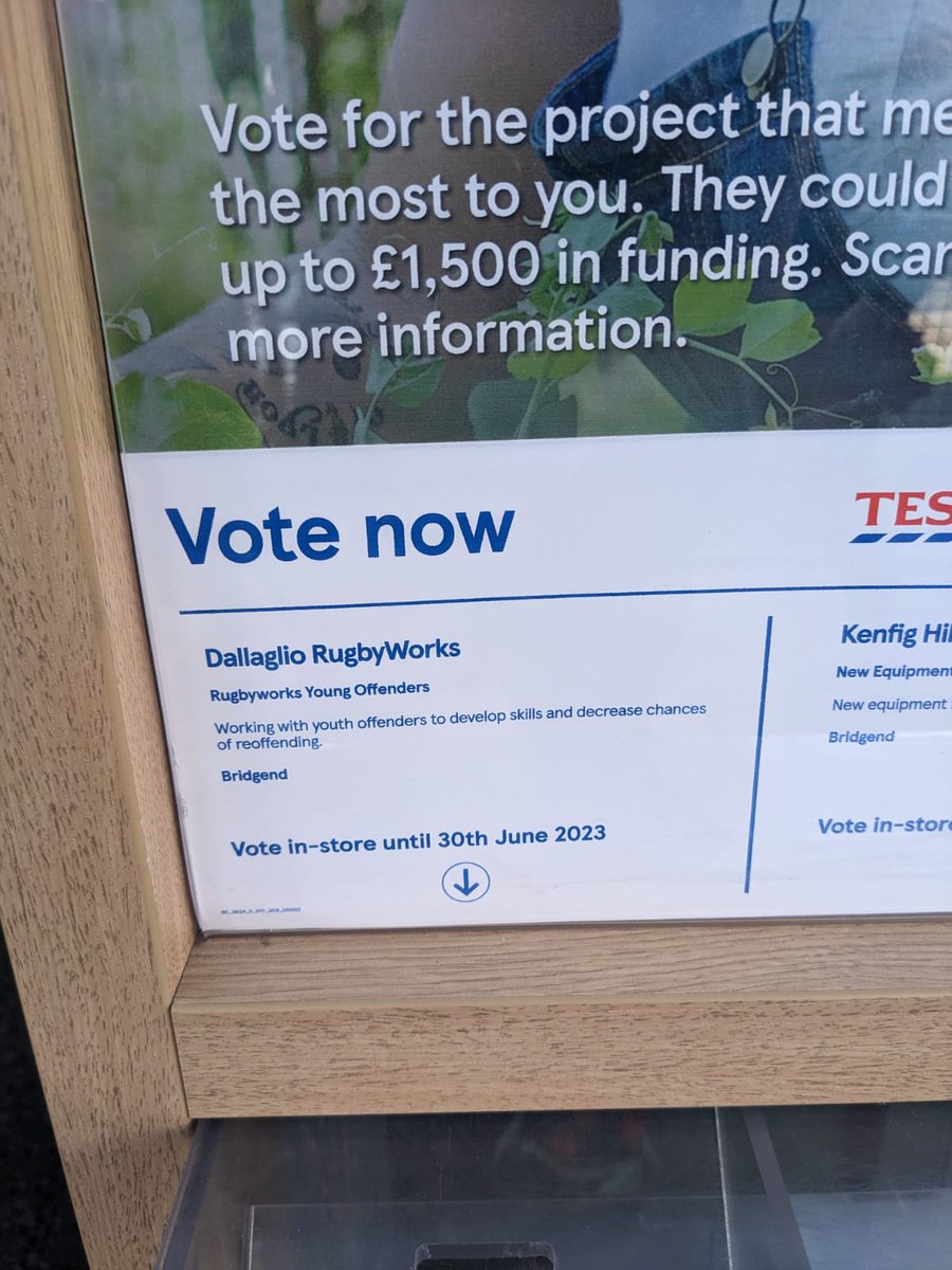 danley86's tweet photo. @DallaglioRW is one of the selected charities for #Tesco #BagsofHelp scheme at the Bridgend Woodlands store for the next 3 months.

If you are shopping in the area then please consider dropping a few tokens into our box 🏉🏴󠁧󠁢󠁷󠁬󠁳󠁿

#everylittlehelps #youngoffenders #rehabilitation https://t.co/xkwKe9C6SR