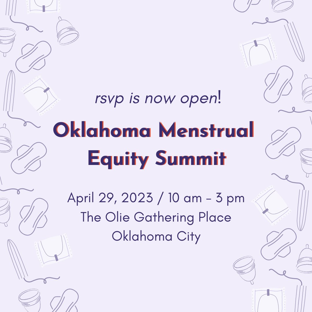 OkcPeriod's tweet photo. The RSVP for the 1st-ever Oklahoma Menstrual Equity Summit is now OPEN! Reserve your spot now -- Space is limited. Visit this link to sign up: https://t.co/F30MIo1xP6 https://t.co/hhxeSlEc0T