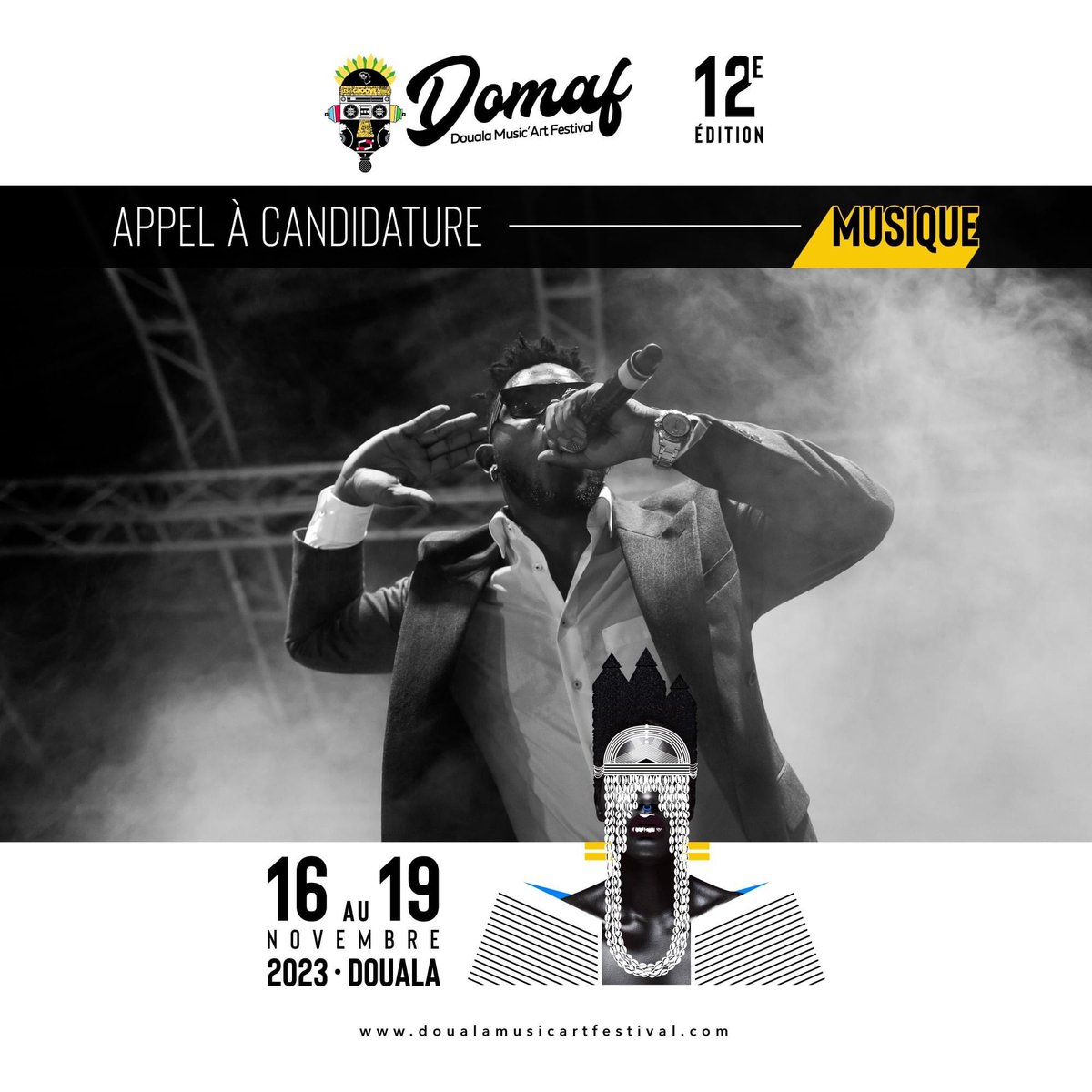 🛑Appel à candidature ! N’attendez pas la dernière minute !

Envoie-nous ta candidature à la 12e édition du Douala Music Art Festival dans la rubrique MUSIQUE.
P.S : une expérience sur scène (amateur ou pro) serait appréciée

Pour postuler c’est ici ===>>> doualamusicartfestival.com/appel-a-candid…