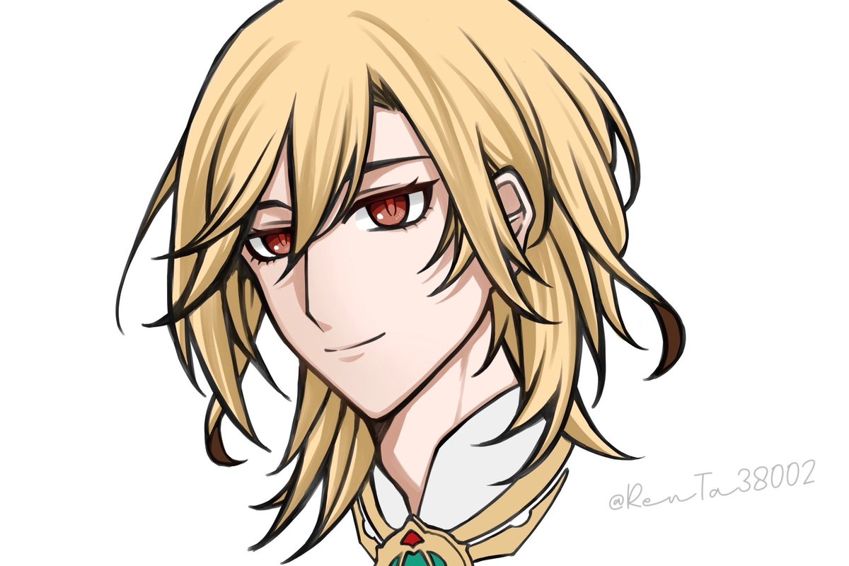 blonde hair red eyes solo 1boy smile white background male focus  illustration images