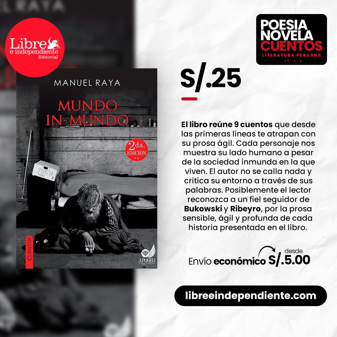 libreeindep's tweet photo. Posiblemente el lector reconozca a un fiel seguidor de Bukowski y Ribeyro, por la prosa sensible, ágil y profunda de cada historia presentada por Manuel Raya.  60 páginas.

https://t.co/3kxfixo2XK https://t.co/TFqoNIFAF1