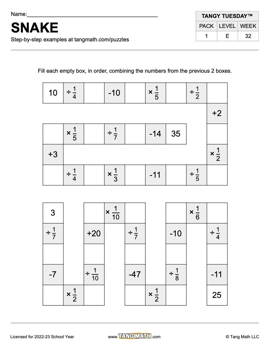 Happy Monday! Are there ways we can give our kids the repetition and practice they need to become computationally fluent? Snake can help. 40 weeks of week-in, week-out practice for every grade level. They're multi-step, self-correcting, and fun!