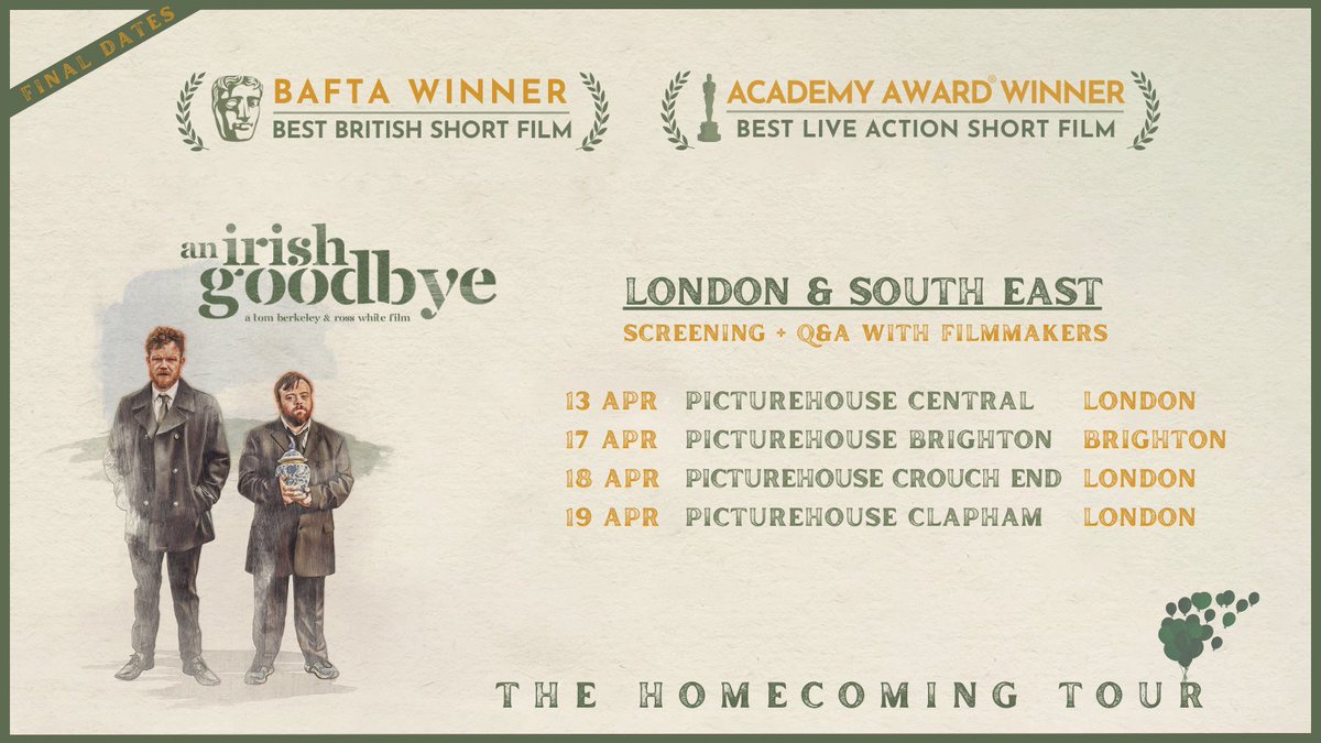 🎟️ FINAL DATES ADDED 🎟️ Following 12 sold-out screenings, we’re delighted to be extending our #HomecomingTour with four dates across London & Brighton. 📆 13 Apr @CentralPictureH 📆 17 Apr @DukeofYorks 📆 18 Apr @CrouchEndPH 📆 19 Apr @ClaphamPH 🎟️: tinyurl.com/anirishpicture…