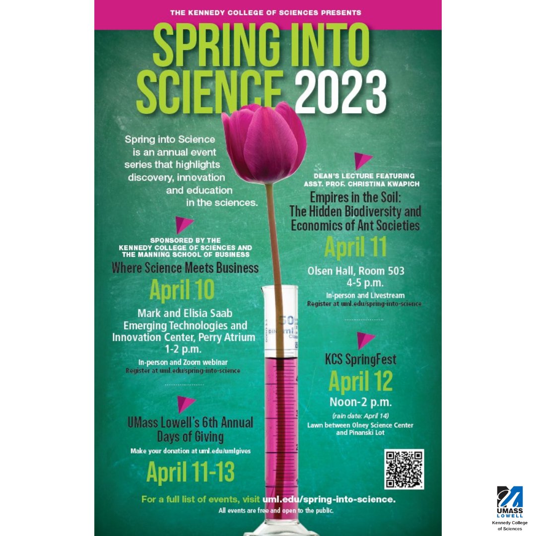 KCSciences_UML's tweet photo. It's BAAAAACK! Spring into Science 2023 kicks off Monday, April 10 and runs until Friday, April 14! We have quite the lineup this year and are so excited to share it with you.
For more information and to register for events, please visit: https://t.co/WqW6w6MHSq

@ManningUML https://t.co/u8K4xcKnKj