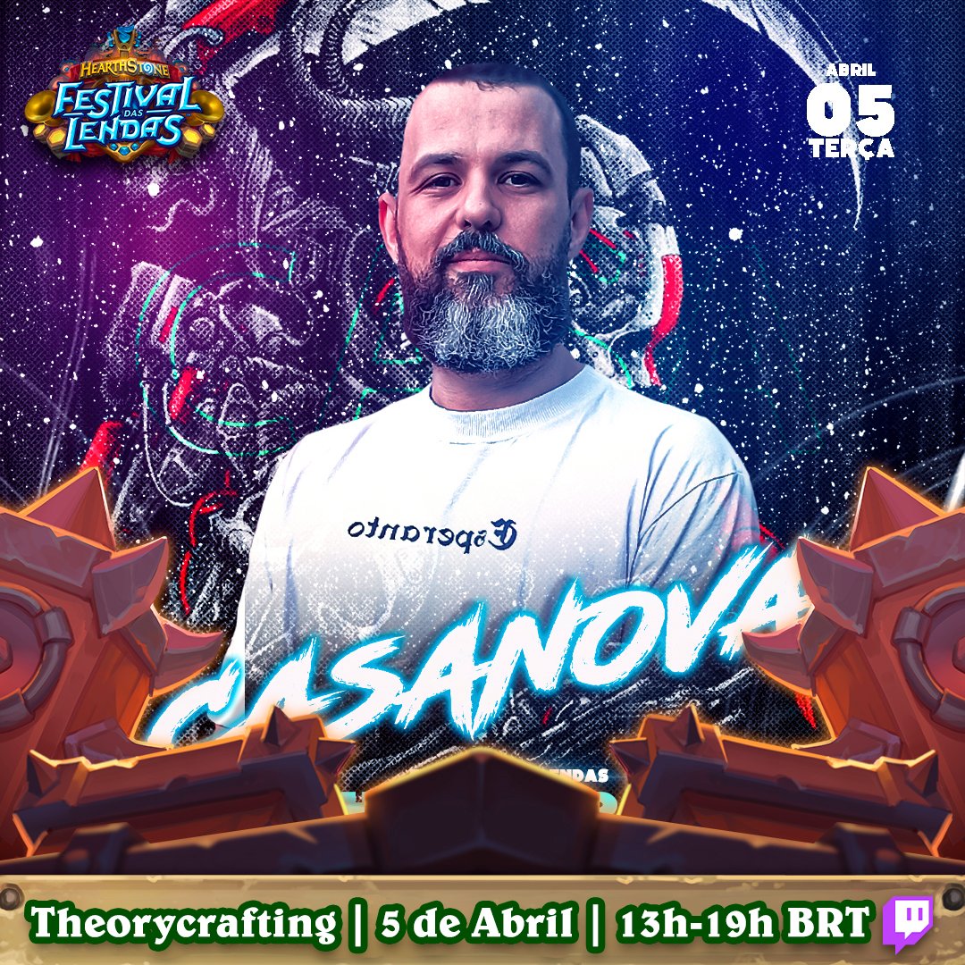 Convido vocês para participar do Theorycrafting do Festival das Lendas, com direito a vários sorteios de pacotassos.

Dia 05/04 as 13:00 na Twitch.

Vamos ouvir muitas músicas e desfrutar das novas cartas que estão chegando.
 Aqui é um canal de quem ama o jogo de verdade!