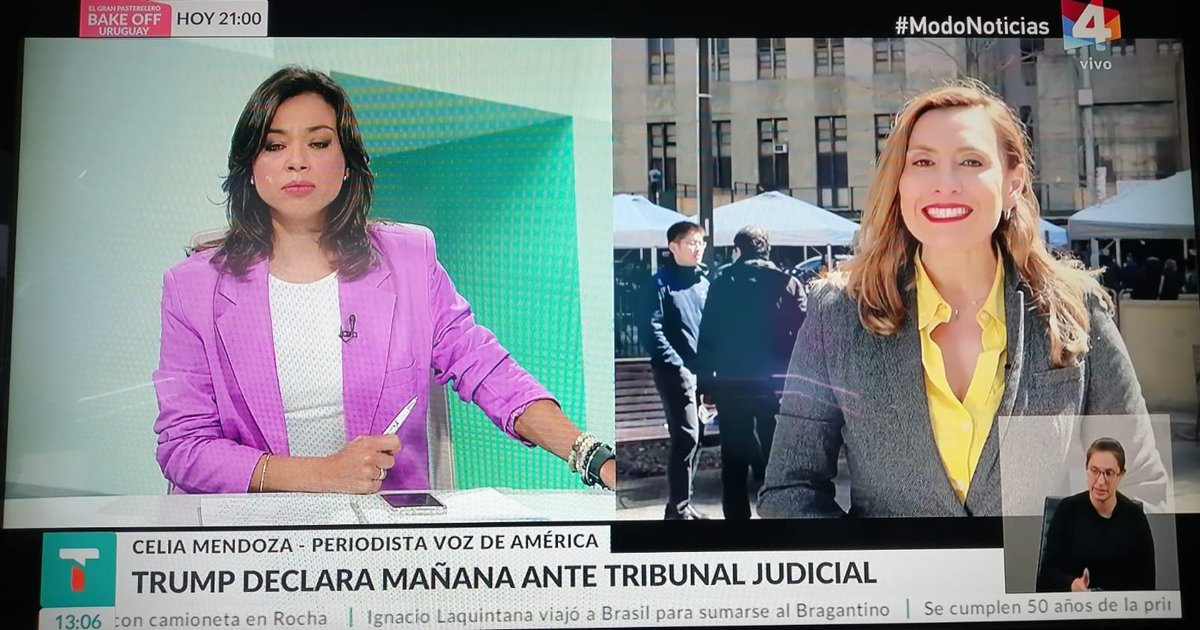 Expectativa por la comparecencia de #DonaldTrump prevista para mañana ante un tribunal de #NuevaYok. En la previa, en #Teledía, <a href="/yiselamoreira/">Yisela Moreira</a> dialogó con la periodista <a href="/CELIAMENDOZA25/">Celia Mendoza</a> de la <a href="/VOANews/">Voice of America</a>.
<a href="/TelenocheUy/">Telenoche</a> <a href="/terragonzalo/">Gonzalo Terra</a>
