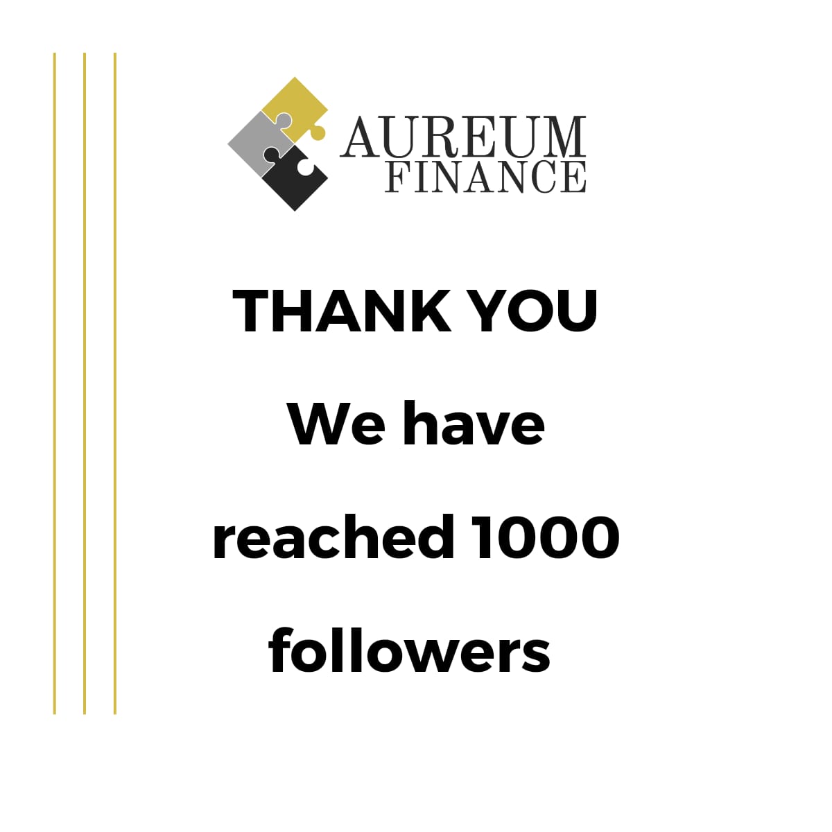 The team at Aureum Finance would like to thank you for following us!

We aspire to grow and help our clients build their business and portfolios in our favourite industry.

Here's to the next 1000 connections!

#AureumFinance #developmentfinance #Growth