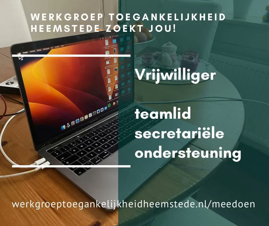 Zoek je een zinvolle invulling voor een dagdeel per week? Vind je de Toegankelijkheid in Heemstede belangrijk Draai je je hand niet om voor secretariële taken? Kom ons team versterken!

 Contactgegevens vind je op onze website.
#SamenVoorToegankelijkHeemstede