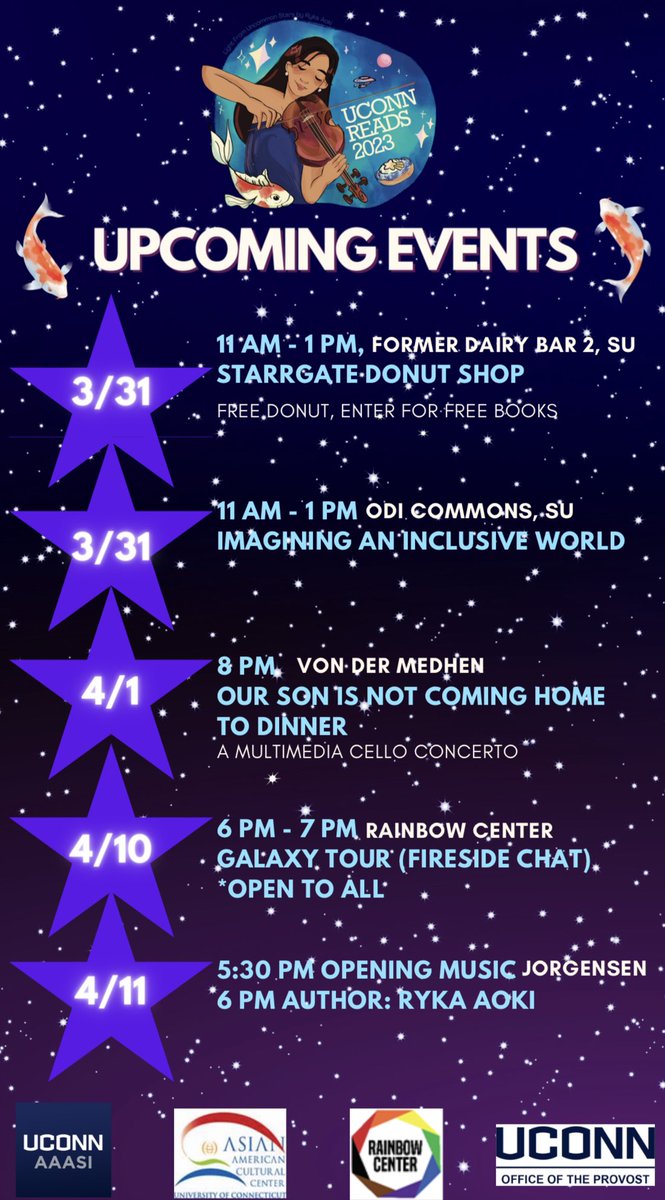 Light From Uncommon Stars by Ryka Aoki is the UConn Reads selection for the 2022-2023 academic year. In honor of the book, check out amazing on-campus events over the next few weeks!