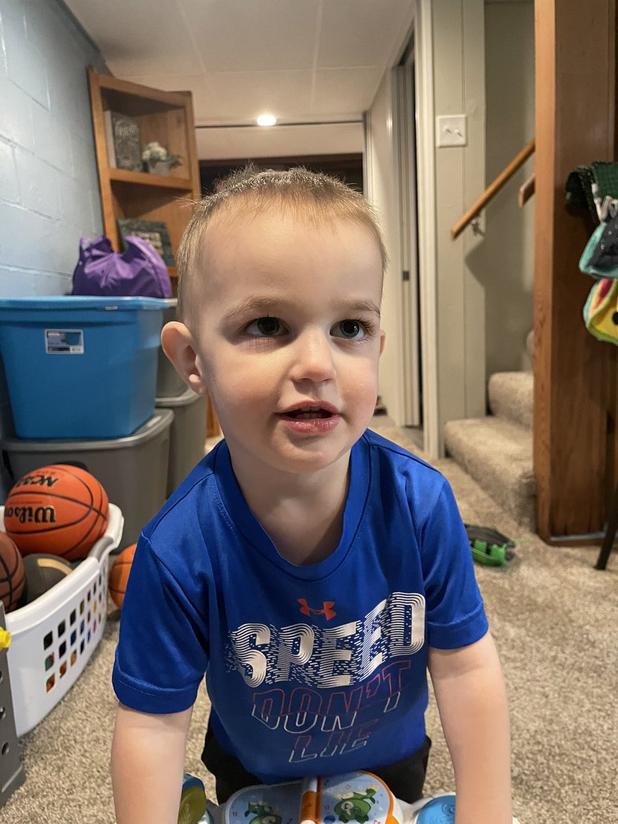APBearcat's tweet photo. Bad news: I’m home sick today.
Good news: I get to spend the day with this little creature on his birthday - 2 years old today…4/3/21…
…absolute blue-chipper for the Petersons. #APIV https://t.co/GT2sZhzxC2