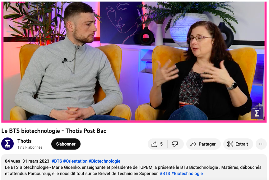 Le BTS Biotechnologie - <a href="/MJidenko/">Marie Jidenko</a> , enseignante et présidente de l'<a href="/UpbmAsso/">Upbm-asso</a> ,  présente le BTS Biotechnologie . Matières, débouchés et attendus #Parcoursup, elle nous dit tout sur ce  #BTS
<a href="/thotismedia/">Thotis</a> <a href="/CBonnefoySTVST/">Caroline Bonnefoy</a>
youtube.com/watch?v=98-UMY…
