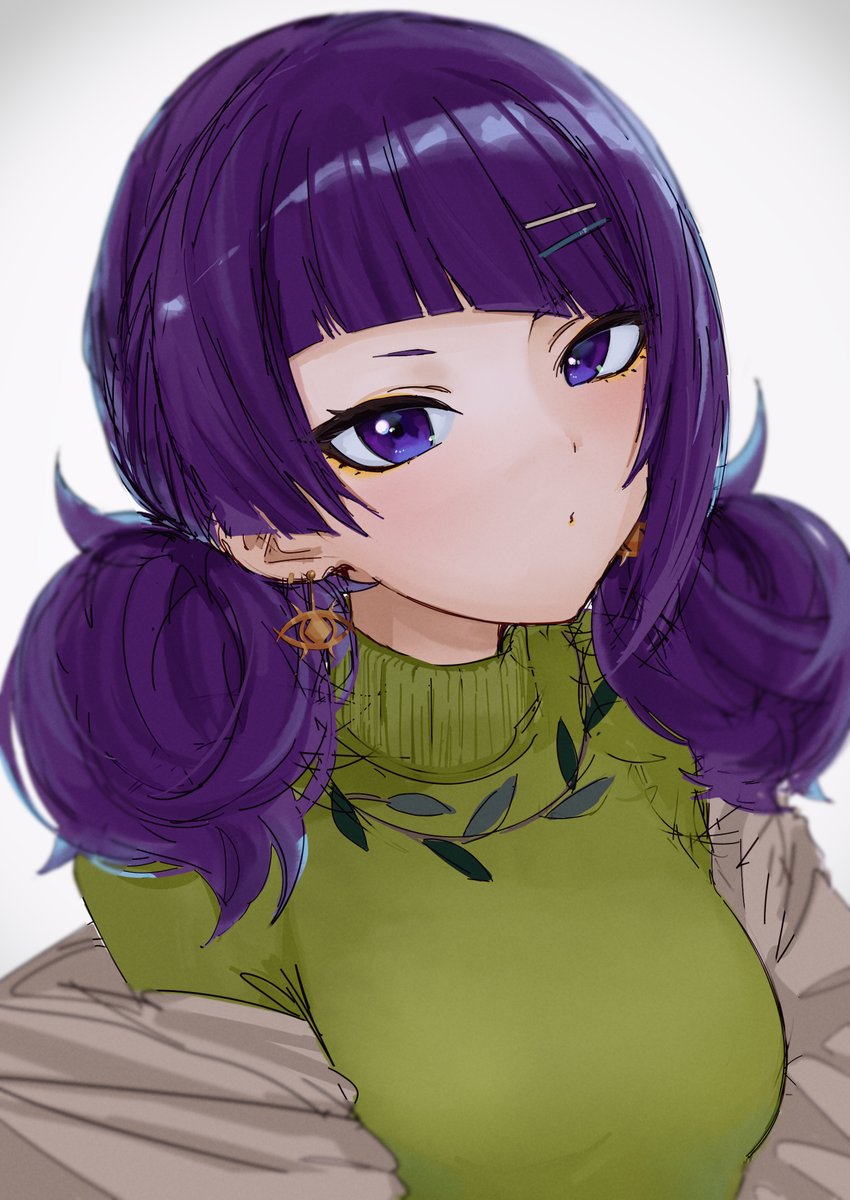 tanaka mamimi 1girl solo purple hair diagonal bangs purple eyes smile looking at viewer  illustration images