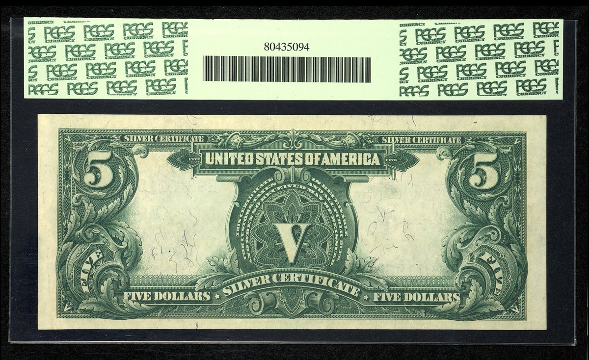 SPMC_1961's tweet photo. Society of Paper Money Collectors Presents the Note of the Day!
$5 1899 Silver Certificate
fr.275
Photos Courtesy of Heritage Auctions
#Noteoftheday #Societyofpapermoney #papermoney #History #LargeSize #Blueseal #Chief #Horseblanket #five #Silver #PCGSC https://t.co/IiRQWAr5wd