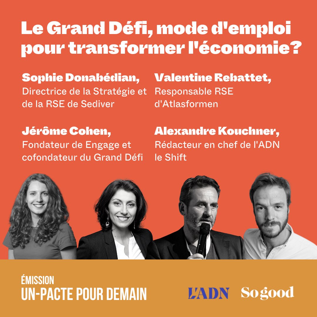 AlexKouchner's tweet photo. 🔜A 19h (dans 30 minutes)
📻sur @sogoodradio
🎙c’est Un Pacte pour Demain #UPPD
💪l’émission des boites qui cherchent des solutions
🤝aujourd’hui on parle du @Le_Grand_Defi et de leurs 100 propositions pour faire bifurquer les entreprises.
👂Tu viens ? https://t.co/h85RekfCjR