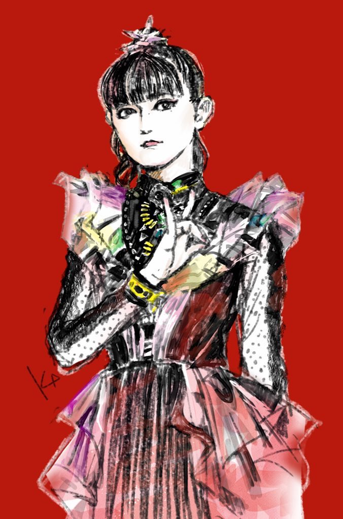 Ka4M1's tweet photo. 衣装が描きたくてすぅさんの写真から描いてみたけれど難しいですね〜🥸✒️💦
#babymetal_fanart 

※すみません、タグ付けました https://t.co/in4rHLklAh