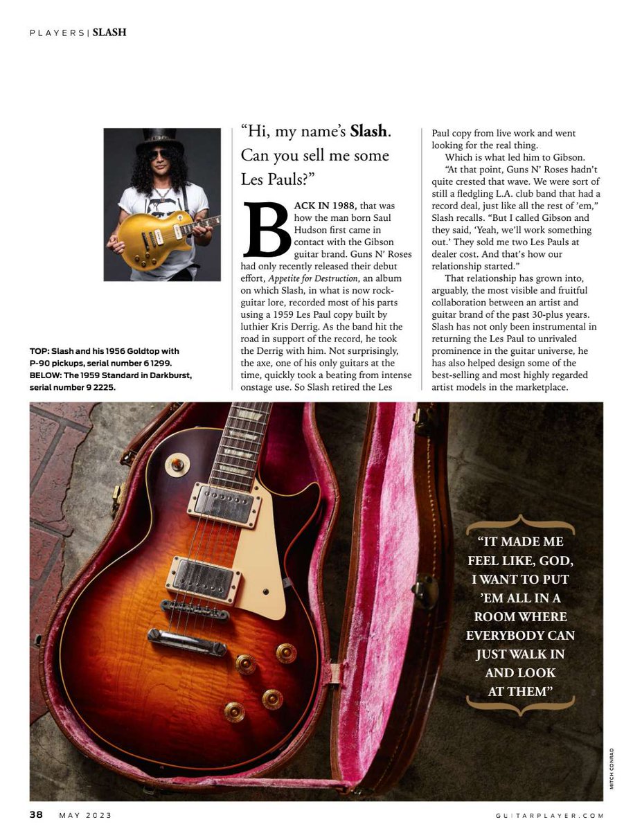 SlashArmy_ARG's tweet photo. ⚡Slash en revista Guitar Player hablado acerca de su gran colección de guitarras. Edición Mayo de 2023⚡

📸: @rosshalfin [1/3]
•
•
•
#slash @slash #guitarplayer #thecollectionslash #slashonmagazine #gunsnroses #smkc #gnr #gnfnr #gibson #rnfnr #guitarplayermagazine https://t.co/z59dJXsX4D