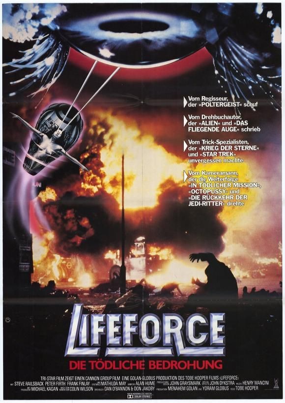 German film poster for #TobeHooper's #Lifeforce (1985) #MathildaMay #PatrickStewart #SteveRailsback #PeterFirth #FrankFinlay