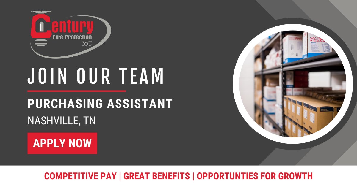 CenturyFP's tweet image. [Purchasing Assistant / Nashville TN] Our TN office is looking for a Purchasing Assistant with 3-5 years of procurement experience. Kickstart your career with a leader in the fire protection industry.

hubs.la/Q01JJmXS0 

#Hiring #FireProtectionJobs #PurchasingAssistant