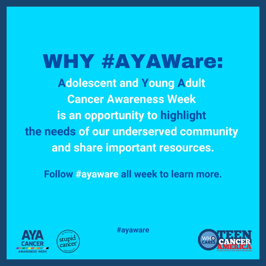 Teen Cancer America (@teencancerusa) on Twitter photo It's #AYAWARE WEEK! Spread awareness of this special community by sharing the information, resources, and programming we share. Follow the hashtags #ayaware #ayacancer #AYACancerAwareness and spread the word by sharing our posts. 🌟 It's #AYAWARE WEEK! Spread awareness of this special community by sharing the information, resources, and programming we share. Follow the hashtags #ayaware #ayacancer #AYACancerAwareness and spread the word by sharing our posts. 🌟