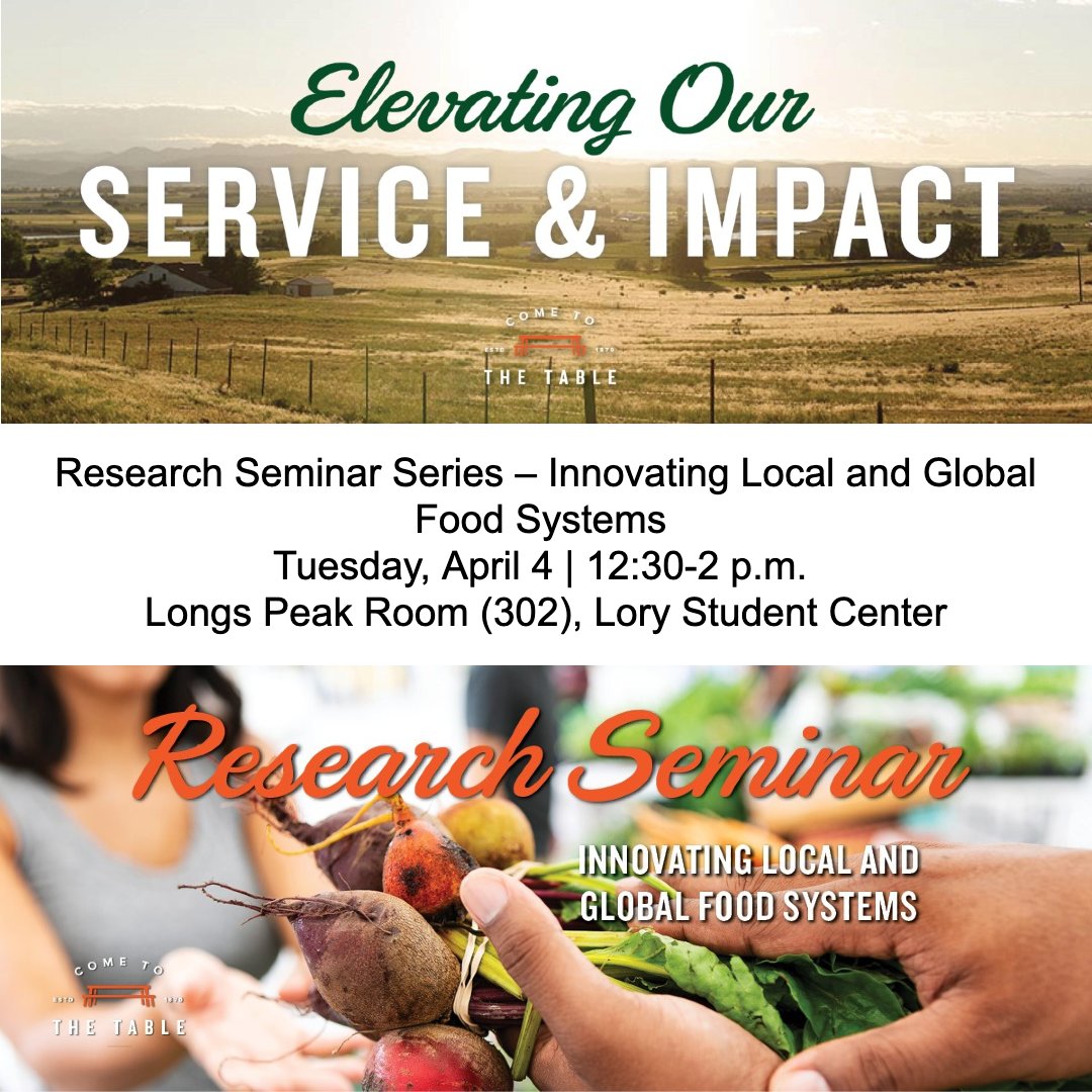 CSU_OURA's tweet image. Learn about impactful work being done by CAS/AES researchers to modernize food systems to achieve healthy communities, economies and individuals, tomorrow at 12:30! #GORAMS #CSU