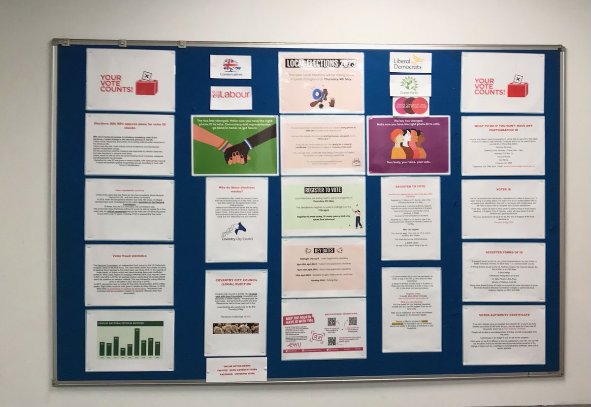 Voter ID This is the first year that voter ID will be required in polling stations.  
Register to vote by 11:59 PM 17th April Register for a postal vote by 5 PM 18th April Apply for a Voter ID Certificate by 5 PM 25th April